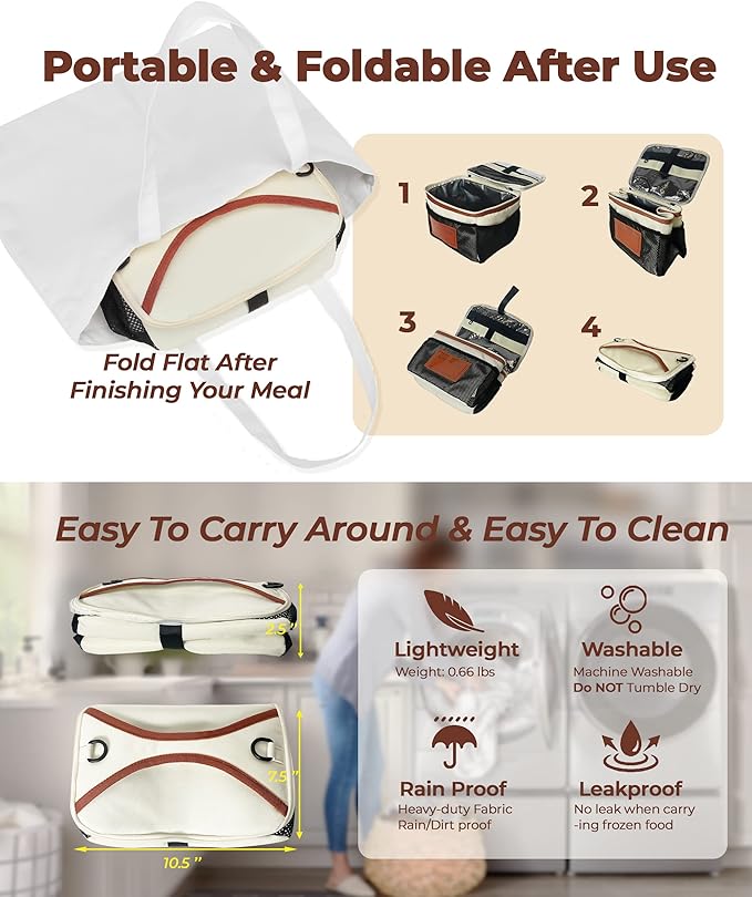 SUNNY BIRD Insulated Lunch Bag with Foldable and Leakproof Design, Thermally Insulated, Shoulder Strap for Women, Men and Teen (White 002)