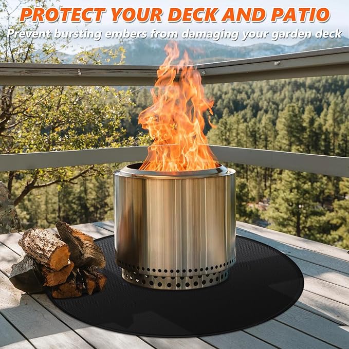 48'' Fire Pit Mat for Solo Stove Bonfire, Double-Sided Fireproof Under Grill Mat Deck Patio Protector Pad, Round BBQ Mat for Solo Stove Accessories, Easy to Clean, Reusable