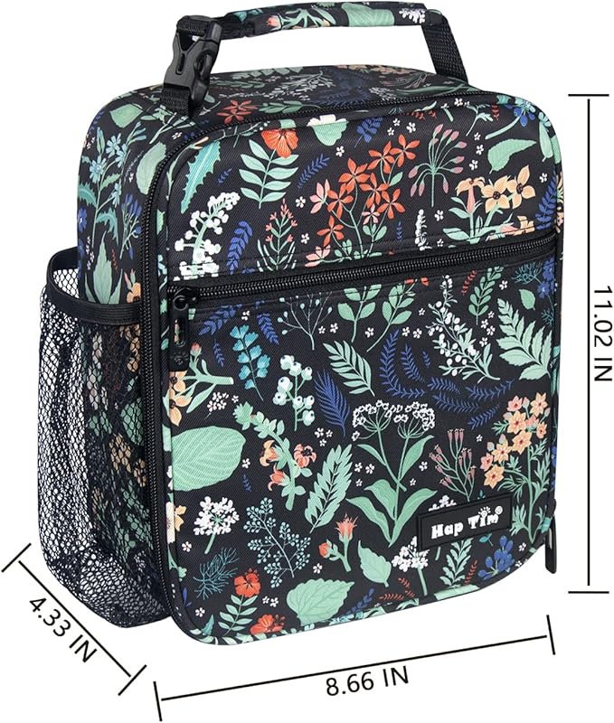 Hap Tim Insulated Lunch Bag Women, Reusable Lunch Box for Women & Men, Adluts Lunchbox for Office Work, Portable Lunchbag, Black Floral（18654-BF）