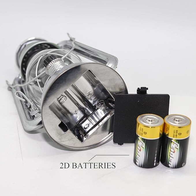 YAKii LED Vintage Metal Hanging Hurricane Lantern - 12 LED Dimmer Switch, Cold White Battery Operated Lantern for Power Outage, Indoor Camping, Outdoor Decoration (Silver)