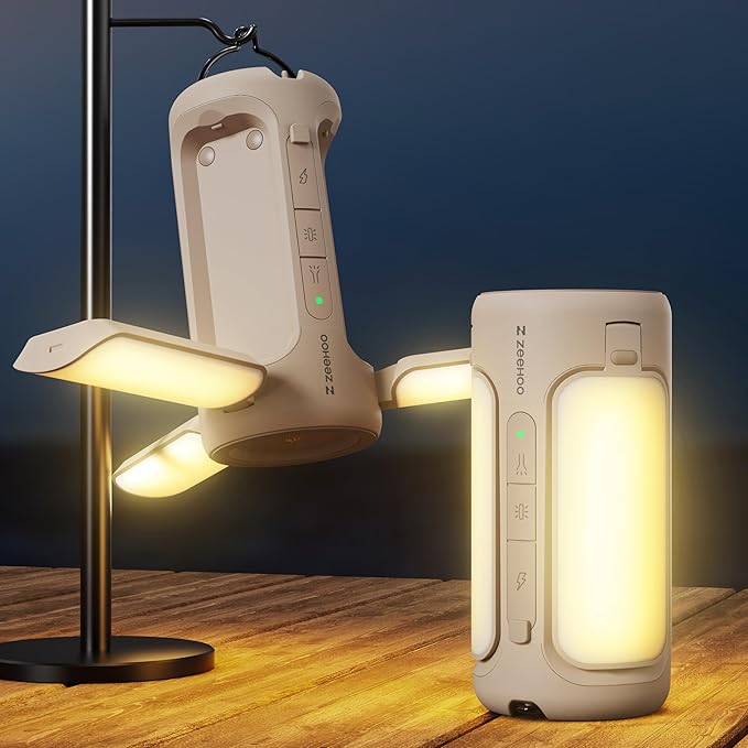 Rechargeable LED Camping Lantern, Camping Lights with Flashlights, Waterproof Tent Light with 4 Light Modes, Camping Essentials, 6000mAh Power Bank, for Camping, , Hiking, Power (Brown)