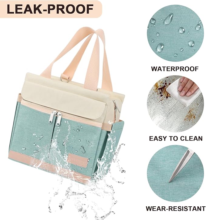 Joymee Lunch Box for Women Insulated Lunch Bag with Shoulder Strap Reusable Leakproof Large Spacious Lunch Cooler Tote for Women Adult with Bottle Holder and Side Pockets for Work - Heather Teal