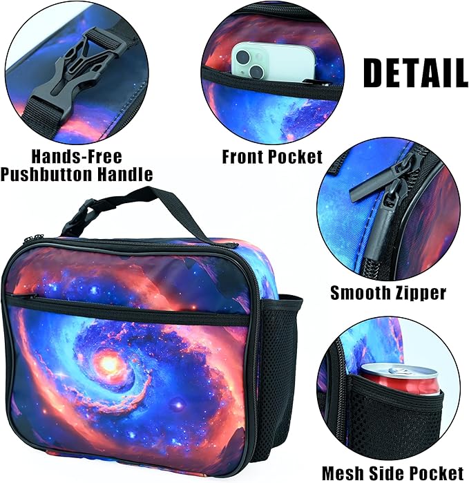 Space Lunch Bag Insulated Reusable Lunch Box Kids Girls Boys Cooler Thermal Tote Bag For Men Women School Work Picnic