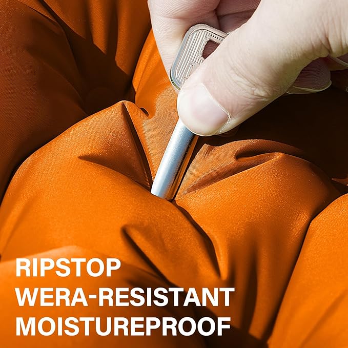 Double Camping Sleeping Pad, Self-Inflating 4" Ultra-Thick Foot-Press Design – Lightweight 2-Person Outdoor Mat with Pillow for Camping, Hiking, Backpacking, Travel – Orange