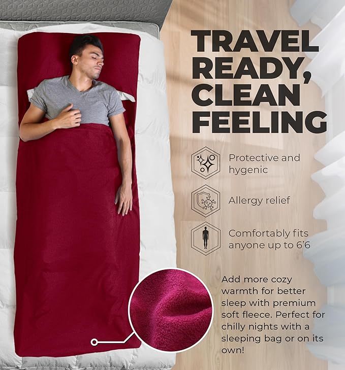Sleeping Bag Liner - Adult Sleep Sack & Travel Sheets for Hotel - Travel Sleep Sack, Camping Sleeping Bag Liners for Cold Weather