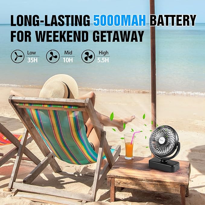 Portable Camping Fan with LED Lantern- 40H Work Time Rechargeable Battery Operated Fan with Hanging Hook for Tent Car RV Hurricane Emergency Outages Survival Kit