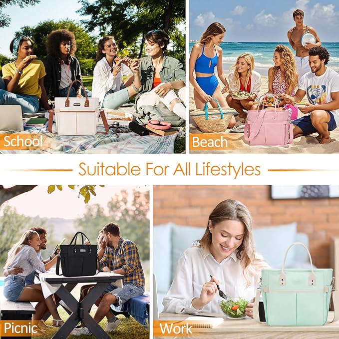 MAXTOP Lunch Bag Women for Work Insulated Thermal Lunch Box with Wide-Open Pocket Reusable Leakproof Cooler Bags with Removable Shoulder Strap for Teacher Nurse Office Picnic Travel