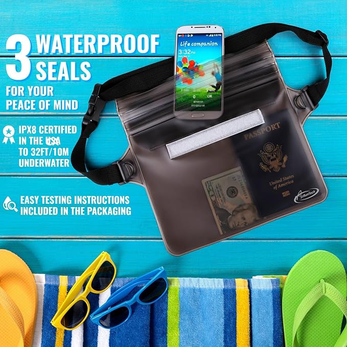 AiRunTech Waterproof Fanny Pack,Waterproof Pouch for Phone Passport Wallet Purse with Waist Strap,Floating Waterproof Bags for Travel Beach Swimming Kayaking Boating Pool Accessories