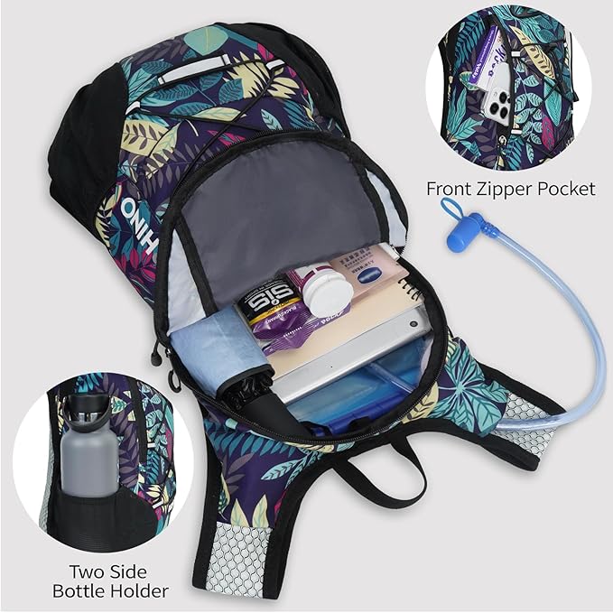 Lightweight Hydration Backpack, Running Backpack with 2L Water Bladder, Hydro Water Daypack for Cycling Hiking Rave for Men Women