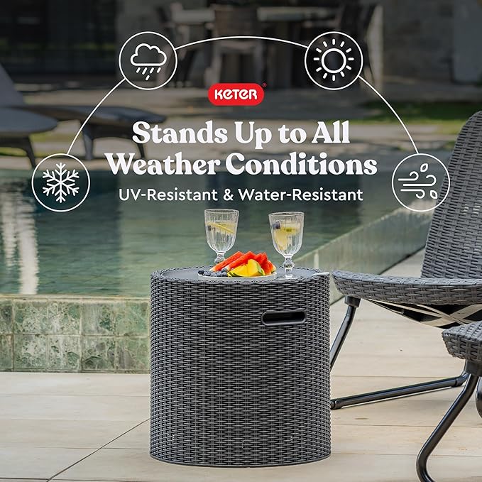 Keter Cool Side Table Cooler 3 in 1 Outdoor Patio Table and Ice Chest Storage, Ideal Hot Tub Table, Decor and Outdoor Patio Bar, Portable Bar, Graphite