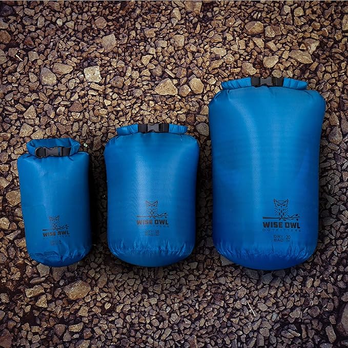 Wise Owl Outfitters Waterproof Dry Bag - Fully Submersible 1pk or 3pk Ultra Lightweight Airtight Waterproof Bags - 5L, 10L and 20L Sizes - Diamond Ripstop Roll Top Drybags