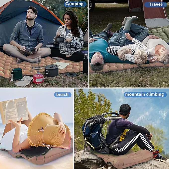 DDD Ultra-Light Inflatable Camping Sleeping Pad with its Built-in Foot Pump and Pillow - The Ultimate Camping pad, Hiking pad, Backpacking Pad and Lightweight for a Outdoor Sleep——Brown