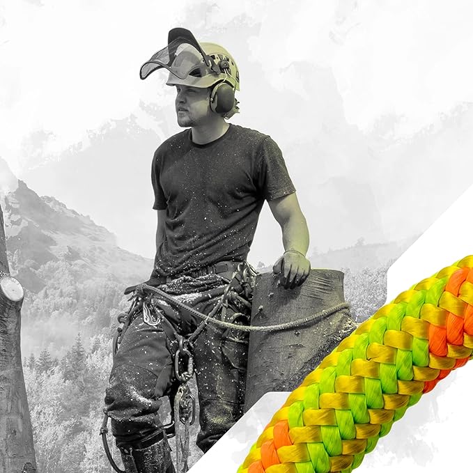 Pelican Rope Arborist Rope 11.8mm x 120Ft, USA Made High-Strength 24-Strands Static Climbing Rope - 5,400 lb Strength for Tree Climbing, Pulling, Outdoors & Swing - Red, Tight Spliced Eye