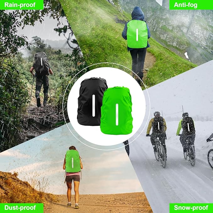 LAMA 2pcs Waterproof Rain Cover for Backpack, Reflective Rainproof Protector for Anti-dust and Anti-Theft M 30L-40L Black Green