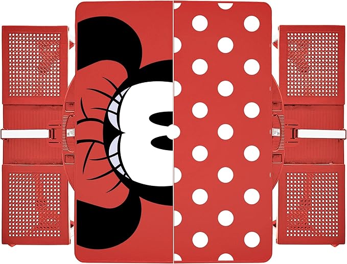 Picnic TIME Disney Minnie Mouse Folding Picnic Table, Camping Table, Outdoor Table with Umbrella Hole, (Red)
