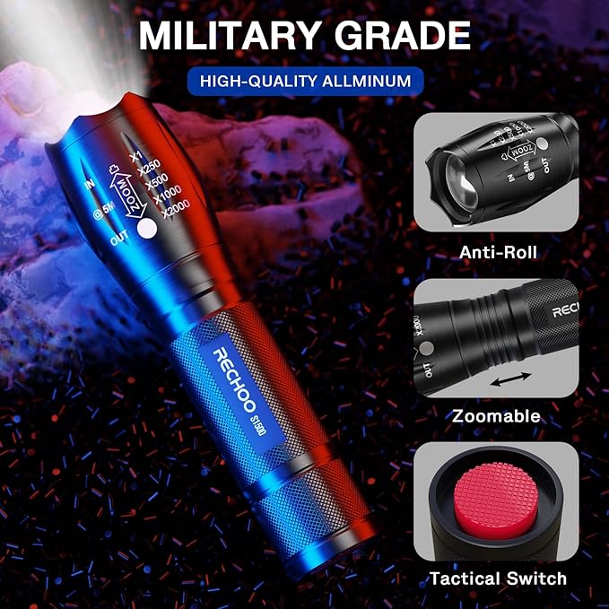 RECHOO Tactical Flashlight 2 Pack, Bright Zoomable LED Flashlights High Lumens with 5 Modes, Portable Small Flash Light for Camping Essential, Camping Flashlight