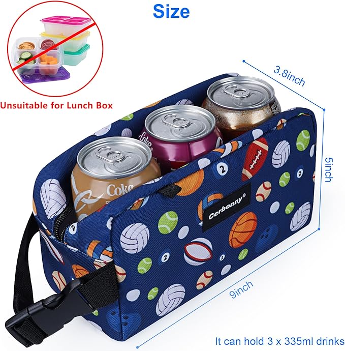 Cerbonny Small Cooler Bag Freezable Lunch Bag for Work School Travel,Small Lunch Bag,Small Insulated Bag For Kids/Adults,Freezer Lunch Bags,Mini Lunch Bag Fit For Yogurt,Suit for 3+(blue football)