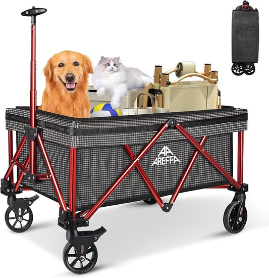 Foldable Outdoor Utility Cart - All-Terrain Wheels & Heavy Duty Design, Large Capacity for Camping, Grocery, Beach Use - AREFFA Collapsible Wagon