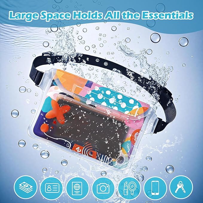 4 Pack Waterproof Fanny Pack with Waist Strap Waterproof Phone Pouch Dry Bag for Kayaking Pool Swimming Boating Beach Fishing Travel Diving Surfing (B-Hawaii, 2 Fanny Pack + 2 Phone Pouch)
