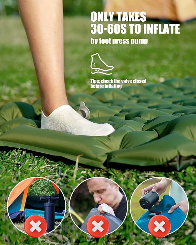 AKSOUL Sleeping Pad Camping Mat: Self Inflating Ultralight & Compact Air Mattress, Connectable Lightweight Inflatable Pad with Built-in Foot Pump for Camping, Hiking, Backpacking