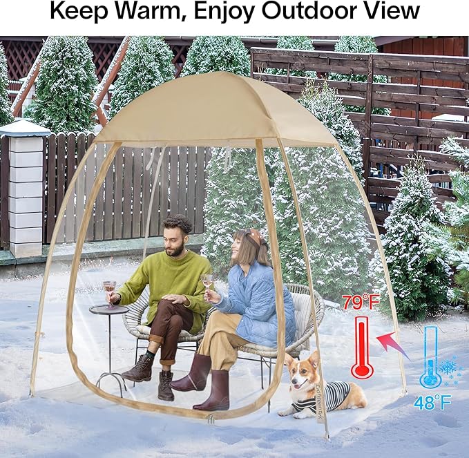 EighteenTek Clear Sports Tent 540° View Transparent PVC House Room Greenhouse Camping Tent Canopy Gazebos Weatherproof Pop-Up Tent for Outdoor Activities Garden Backyard Patios Cold Protection