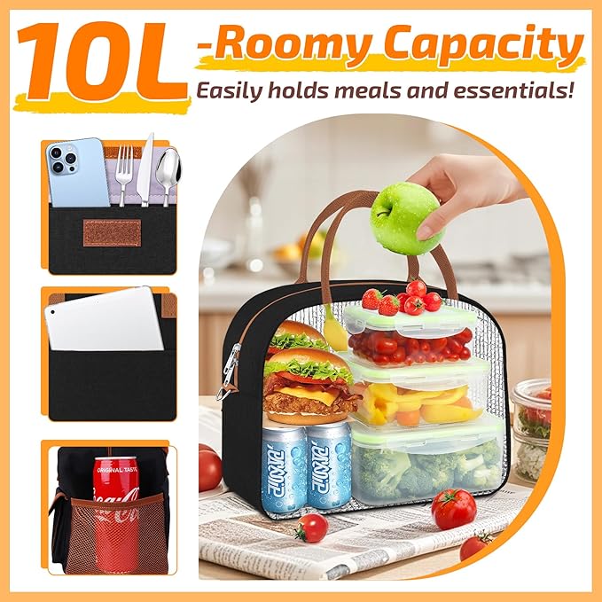 KIPBELIF Cute & Roomy Adult Lunch Box for Women – Stylish Insulated Lunch Bag with Cooling Pack, Shoulder Strap, Multi-Pockets for Work, Picnic, and Travel (Standard Size)