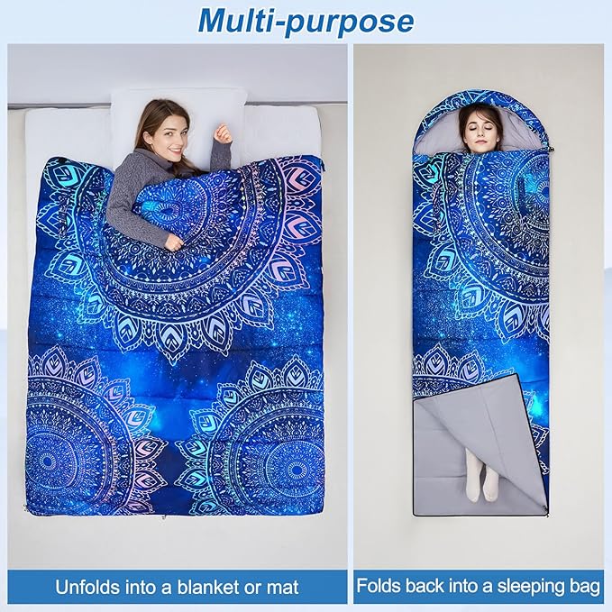 Basumee Sleeping Bags for Adults 3 Season Warm Cool Weather Wearable Camping Sleeping Bag with Compression Bag Portable Backpacking Hiking Camping Essential for Women Men Kids Teens