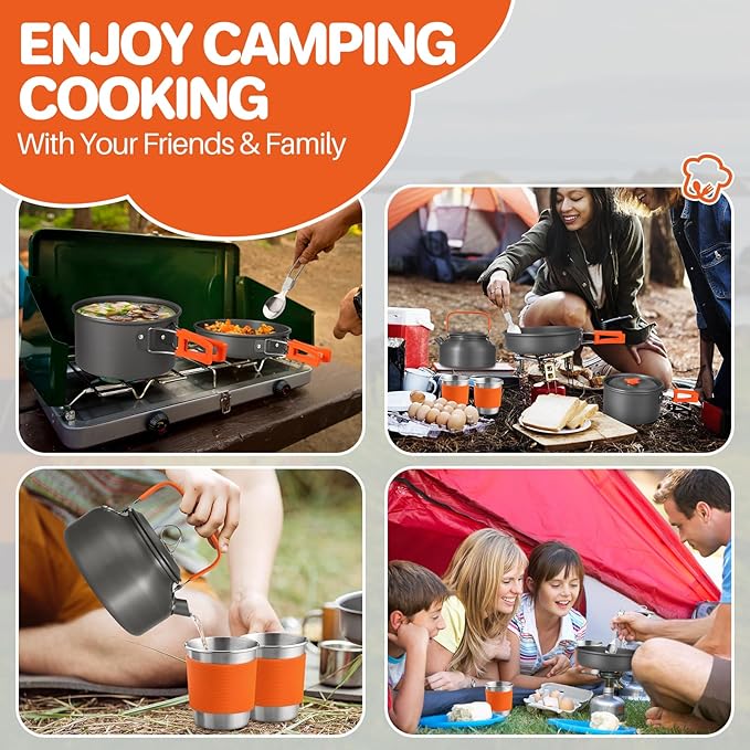 FUNYKICH Camping Pots and Pans Set, Non-Stick Camping Cooking Set, Lightweight Camping Cookware with Storage Bag for Camping, Backpacking, Outdoor Cooking & Picnic