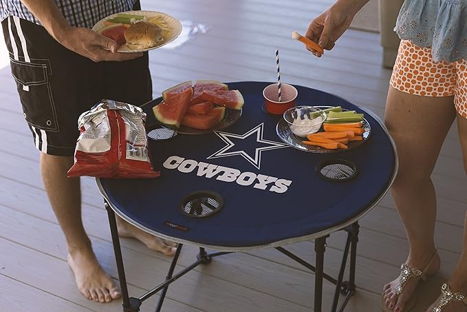 Logo Brands NCAA Ohio State Buckeyes Round Tailgating Table – Portable with Foldable Legs, 4 Cup Holders, Powder-Coated Steel, and 27.6" Surface Diameter, Team Color