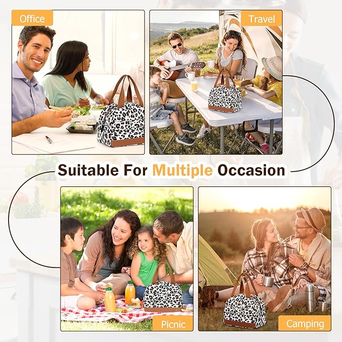 Lunch Box Lunch Bag for Women Men, Leakproof, Insulated Lunch Box Tote with Large Capacity, Lunch Container for Work/Office (Small Leopard Print)