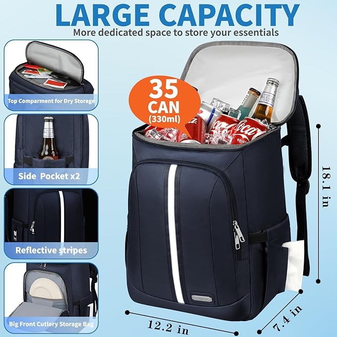 LTINVECK Cooler Backpack,2 Insulated Compartments Backpack Cooler Leakproof Double Deck Lightweight Cooler Lunch Box Bag for Men Women