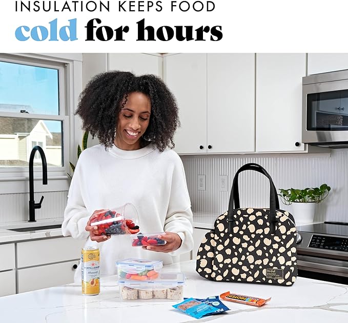 Fit & Fresh Lunch Bag For Women, Insulated Womens Lunch Bag For Work, Leakproof & Stain-Resistant Large Lunch Box For Women With Bottle Pocket, Long Straps, Zipper Closure Laketown Bag Black Cheetah