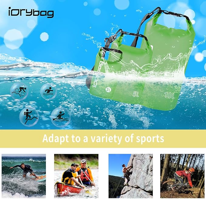 IDRYBAG Clear Dry Bag Waterproof 2L/5L/10L/15L/20L, Small Dry Sack Waterproof Bag for Kayaking