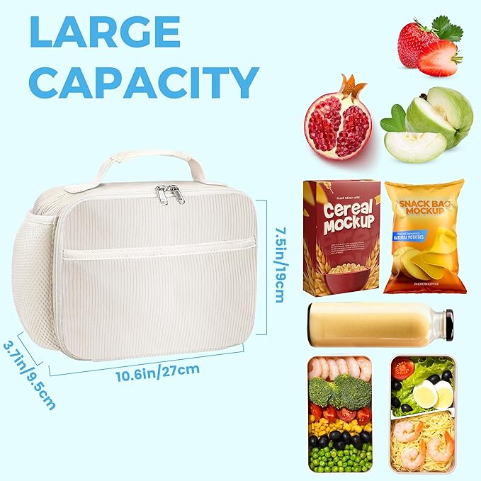 RLGPBON Lunch Bag for Women Cute Corduroy Strawberry Lunch Tote Bags Reusable Lunch Tote Handbags Leakproof Thermal Cooler Lunch Case Large Capacity Lunch Box for Girls School Travel Picnic