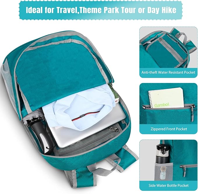 ZOMAKE Ultra Lightweight Hiking Backpack 20L, Packable Small Backpacks Water Resistant Daypack for Women Men(Lake Green)