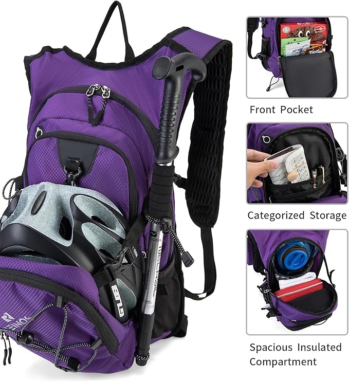 Hydration Backpack Pack with 2L Water Bladder 18L Hiking Backpack Women Men Lightweight Hydropack Insulated Daypack for Biking, Running, Festival