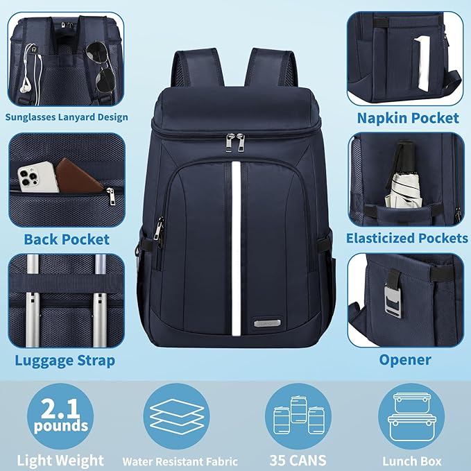LTINVECK Cooler Backpack,2 Insulated Compartments Backpack Cooler Leakproof Double Deck Lightweight Cooler Lunch Box Bag for Men Women