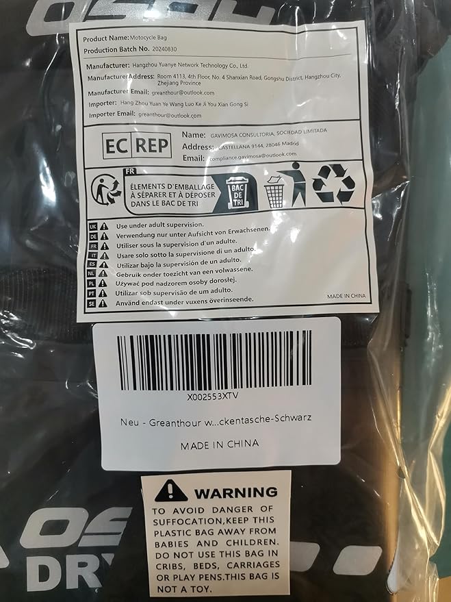 Waterproof Duffle & Tail Bag Saddle Bags, 20L Large Storage Space, for Motorcycle Back Seat, Dry Bag - Black