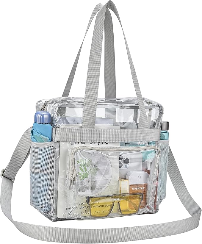 USPECLARE Clear Tote Stadium Approved, Security Travel & Gym Clear Bag for Work Sports Games Concerts