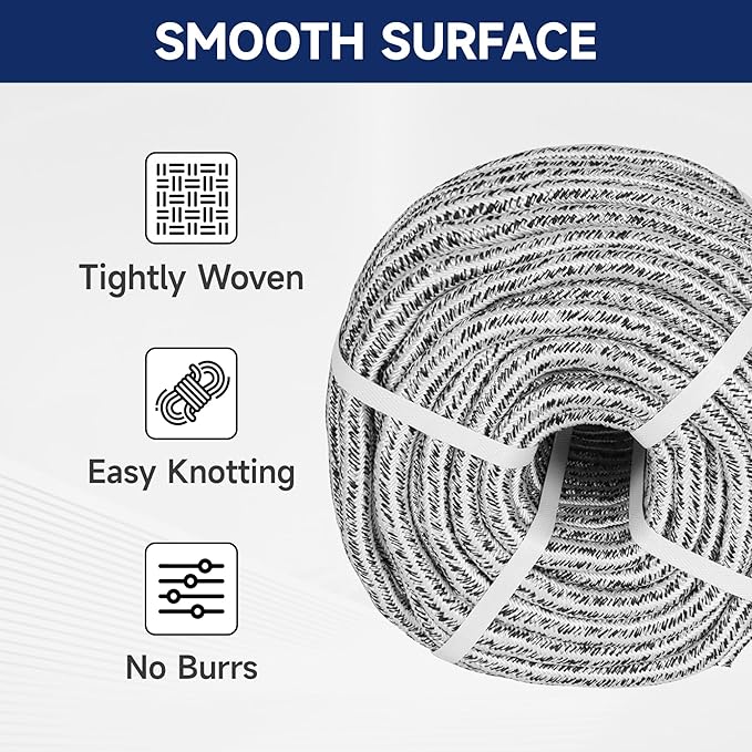 Arborist Tree Rope, 5/8inch by 200FT, 24 Strand Bull Rope up to 16000lbs Tensile Strength, Black and White