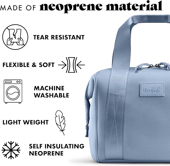 Fit & Fresh Neoprene Lunch Bag For Women, Insulated Womens Lunch Bag For Work, Tear & Stain Resistant Large Lunch Box For Women With Containers and Ice, Machine Washable Remi Lunch Bag, Slate Blue