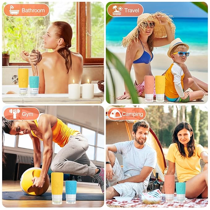 Empty 3 oz Travel Size Bottles Toiletries Containers for Toiletries Liquids，Small Silicone Mini Refillable Leak Proof TSA Approved Travel Bottles for Creams Shampoo and Conditioner Traveling