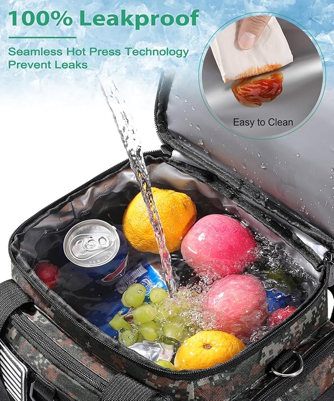 Tactical Lunch Box for Men, Large Insulated Lunch Bag Adult, Heavy Duty Double Deck Expandable Lunch Cooler Bag Leakproof Waterproof Lunch Tote for Work Office Camping Travel-Camo Green