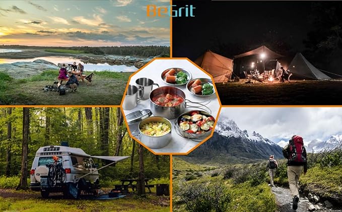BeGrit Backpacking Camping Cookware Mini Picnic Camping Cooking Mess Kit with Pot and Pan Set for Hiking