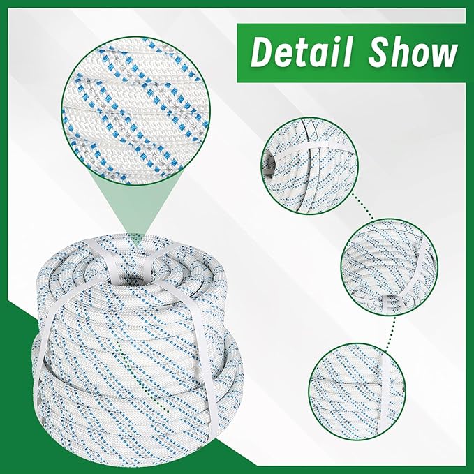 5/8 in 150 FT Braided Rigging Rope 11000 LBS Breaking Strength High Force Polyester Arborist Rope Suitable for Swing Camping Tree Work White Grey Blue