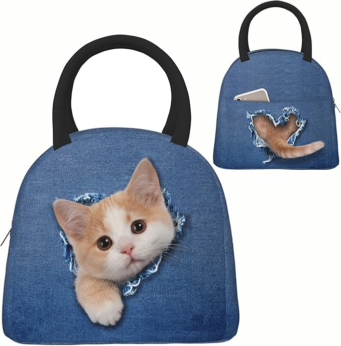 Cute Cat Lunch Bag Lunch Box for Women Men Boys Girls, Reusable Insulated Lunch Tote Bag, Leakproof Thermal Cooler Sack Food Handbags High Capacity for Work School Picnic Camping Gifts