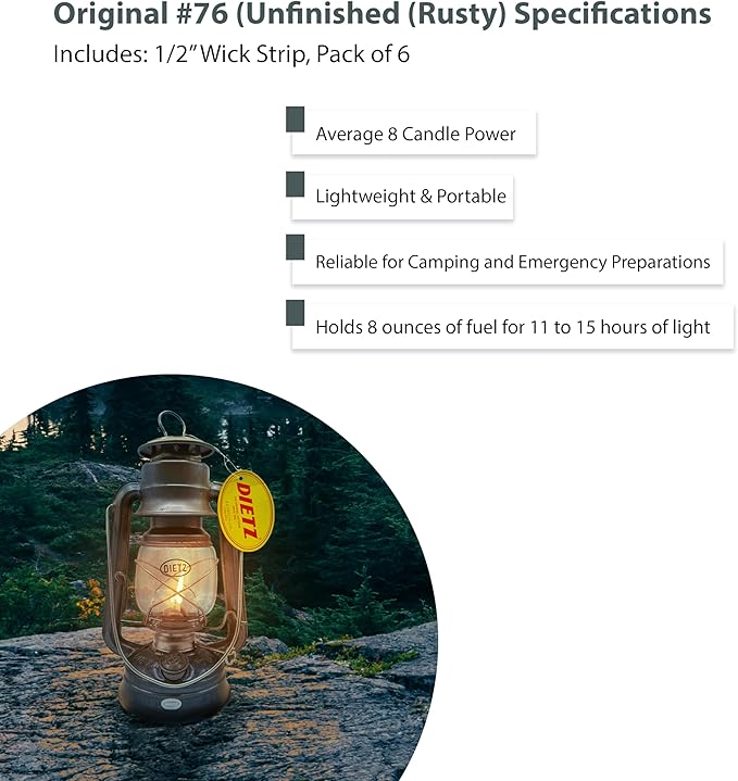 Light of Mine - Dietz #76 Original Unfinished Oil Lantern with 1/2" Replacement Wick Strips (Unfinished)