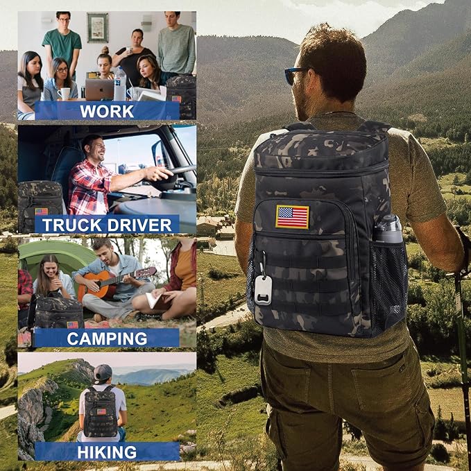 Tactical Backpack Cooler for Men, 25L Large Insulated Backpack Leak-Proof, Heavy Duty Lunch Backpack, Waterproof Ice Chest Bag Women Adults Work Daytrip Camping Beach Hiking