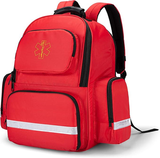 Trunab First Responder Bag Trauma Backpack Empty, Medical Emergency Kits Storage Jump Bag Pack for EMT, EMS, Police, Firefighters, Safety Officers - Patented Design Red