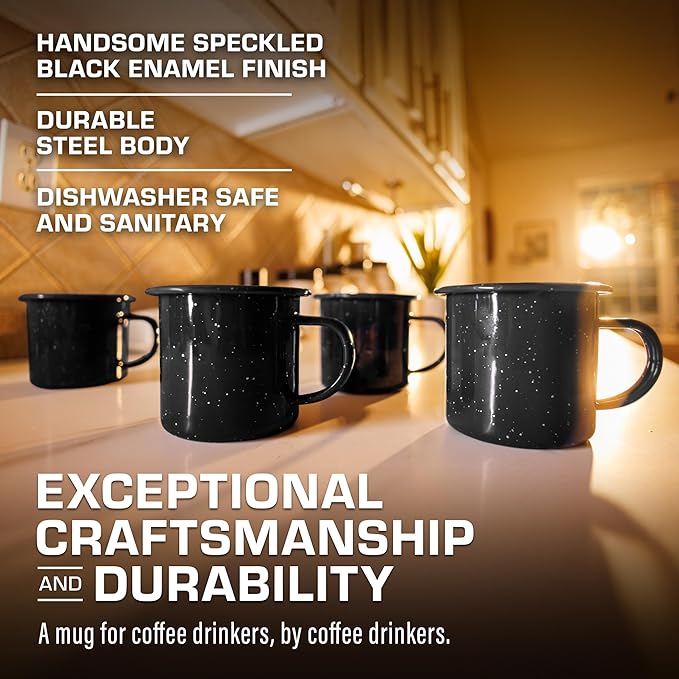 COLETTI Classic Camping Mugs — Enamel Coffee Mug, Camping Coffee Mugs — Premium Nostalgic Mug Set, German Imported Enamel Coating (Black)
